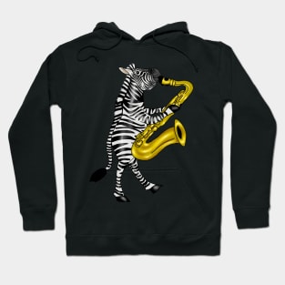 Funny Zebra Saxophone Jazz Lovers Gift Fine Art Hoodie